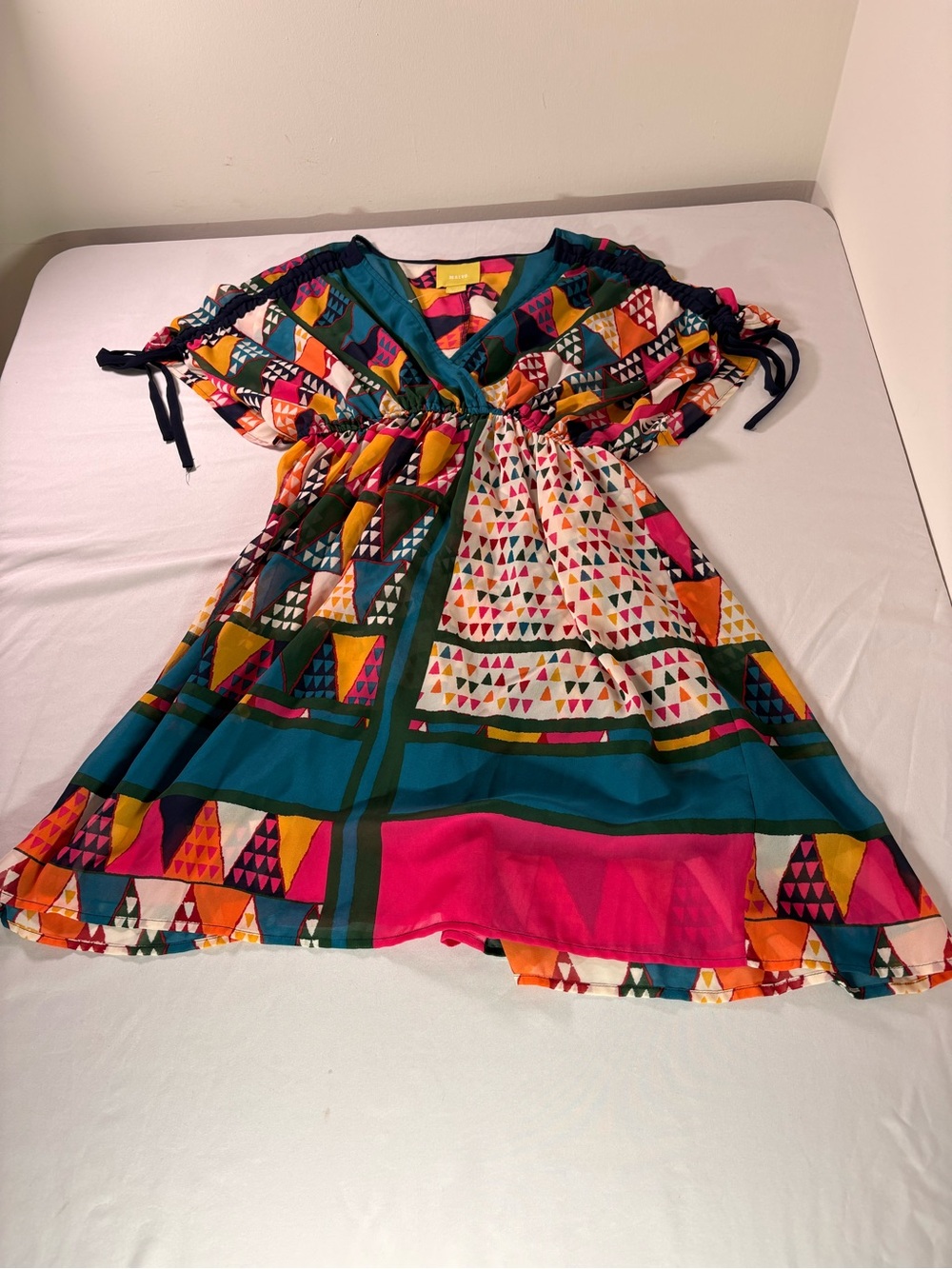Maeve Multicolor Geometric Maxi Dress with Teal and Fuchsia Accents